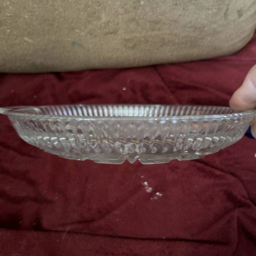Vintage Federal Glass Windsor Pattern Clear Glass Divided Dish With 2 Handles